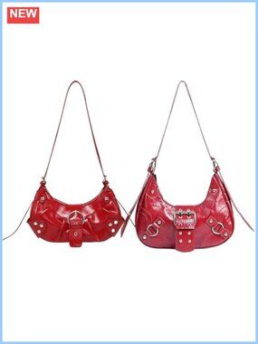 Y2K Faux Leather Shoulder Tote Handbag Adjustable Strap Clutch Hobo Bag